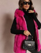  Vestă de blană fuchsia cu glugă Konessa
