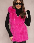  Vestă de blană fuchsia cu glugă Konessa