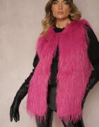  Vestă de blană Fucsia cu o croială simplă cu buzunare Venialith
