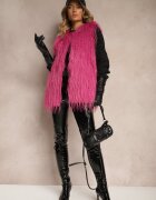  Vestă de blană Fucsia cu o croială simplă cu buzunare Venialith