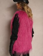  Vestă de blană Fucsia cu o croială simplă cu buzunare Venialith