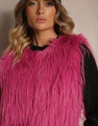  Vestă de blană Fucsia cu o croială simplă cu buzunare Venialith