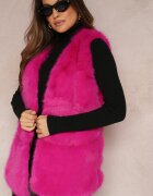 Vestă fucsia pufoasă din blană decorată cu imitație de piele Tekllesa