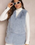  Vestă Pufoasă Albastru Deschis din Blană Decorată cu Imitație de Piele Tekllesa