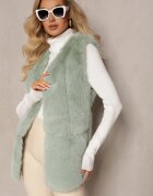  Vestă pufoasă verde deschisă din blană decorată cu imitație de piele Tekllesa