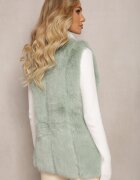  Vestă pufoasă verde deschisă din blană decorată cu imitație de piele Tekllesa