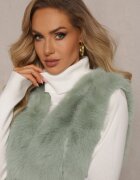  Vestă pufoasă verde deschisă din blană decorată cu imitație de piele Tekllesa