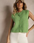  Vestă tricotată verde cu amestec de lână și închidere cu nasturi Savanira