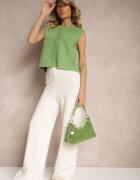  Vestă tricotată verde cu amestec de lână și închidere cu nasturi Savanira