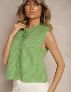 Vestă tricotată verde cu amestec de lână și închidere cu nasturi Savanira