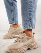 vices Adidași Bej închis cu Talpă Groasă cu Șireturi și Inserții din Plasă Lenivia