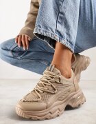vices Adidași bej închis cu talpă masivă cu inserții din plasă și șireturi decorative Ollavia