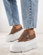 vices Adidași Chunky Maro-Alb pe Platformă cu Detaliu Rotund Sedvira
