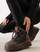 vices Adidași Cizme de zăpadă Negru-Maro pe Platformă În relief cu Inscripția Olinnea