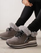 vices Adidași Gri pe Talpă Plată cu Scris și Blană Taricea