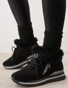 vices Adidași Negre cu Talpă Plată cu Inscripție și Blană Taricea