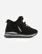 vices Adidași Negre cu Talpă Plată cu Inscripție și Blană Taricea