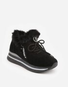 vices Adidași Negre cu Talpă Plată cu Inscripție și Blană Taricea