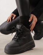 vices Adidași Negri cu Talpă Groasă Puternic Căptușiți cu Blană Leavinael