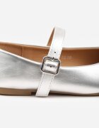 vices Balerini Argintii cu Talpă Plată Stil Mary Jane Decorați cu Vârf Pătrat Treloma