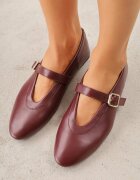 vices Balerini Bordo în stil Mary Jane cu cataramă și branț din piele Dimaline