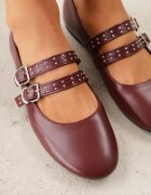 vices Balerini Bordo în stil rock cu curele și catarame Kikirae