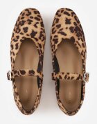 vices Balerini Maro cu talpă plată stil Mary Jane Decorați cu imprimeu leopard și vârf pătrat Treloma