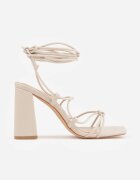 vices Beżowe Wiązane Sandały na Słupku z Kwadratowym Noskiem Eaula
