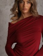 vices Bluză bordo Longsleeve cu Decolteu Asimetric Fertie