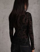 vices Bluză Longsleeve cu guler tip tunică din material tip plasă cu model floral Harlie Neagră