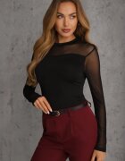 vices Bluză Neagră Golf cu Mâneci Transparente Kariale