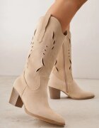 vices Botine Bej Ajurate Cowboy cu toc gros Falenatea