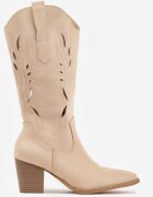 vices Botine Bej Ajurate Cowboy cu toc gros Falenatea