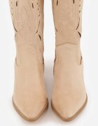 vices Botine Bej Ajurate Cowboy cu toc gros Falenatea
