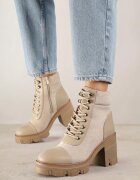 vices Botine bej cu toc cu platformă decorate cu inserții Ezilda