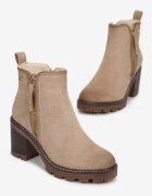 vices Botine Bej cu toc gros Boho cu fermoar Kodra