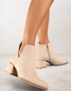 vices Botine Bej cu toc gros cu decupaj și ornament metalic Lorethra