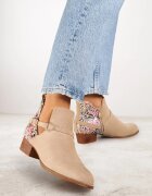 vices Botine Bej cu toc gros Decorate cu flori Selianor