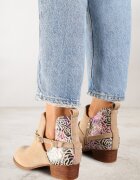 vices Botine Bej cu toc gros Decorate cu flori Selianor