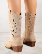 vices Botine Bej cu toc gros stil cowboy cu carâmb ajurat Rivori