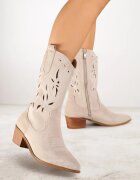 vices Botine Bej deschis cu toc gros cowboy cu carâmb ajurat Rivori