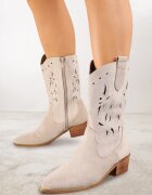 vices Botine Bej deschis cu toc gros cowboy cu carâmb ajurat Rivori