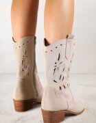 vices Botine Bej deschis cu toc gros cowboy cu carâmb ajurat Rivori