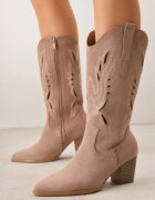 vices Botine bej închis ajurate cowboy cu toc bloc Falenatea