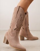 vices Botine bej închis ajurate cowboy cu toc bloc Falenatea