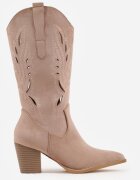 vices Botine bej închis ajurate cowboy cu toc bloc Falenatea