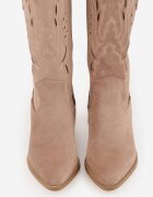 vices Botine bej închis ajurate cowboy cu toc bloc Falenatea