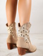 vices Botine bej închis cowboy pe toc gros cu motiv geometric Sarori