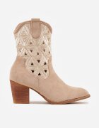 vices Botine bej închis cowboy pe toc gros cu motiv geometric Sarori