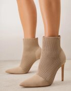 vices Botine bej închis cu toc stiletto cu carâmb tricotat elastic Dedanna